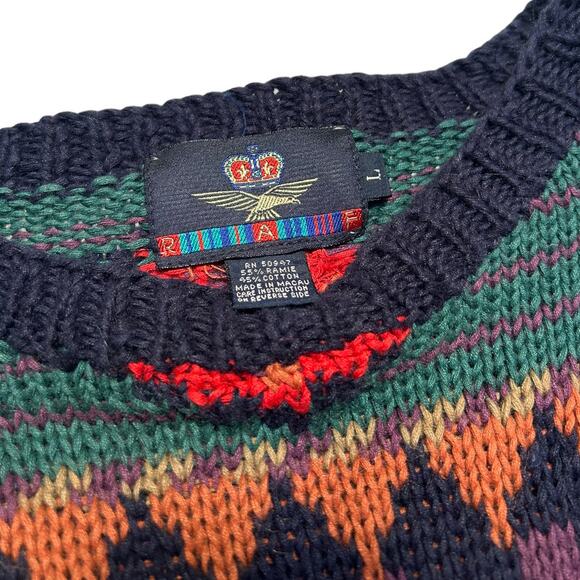 Vintage Geometric RAF Knit Sweater. Green & Orange Size Large. Royal Air Force - Picture 2 of 3